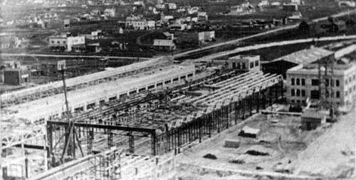 Birds-eye view of Transcona, 1911. Photo taken from the Grand Trunk Pacific water tower, looking northeast over the town.