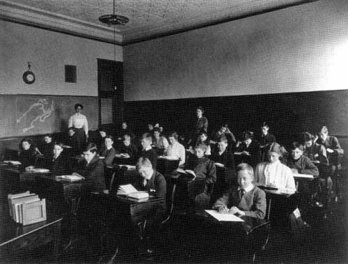 View of a classroom at Winnipeg&rsquo;s Model School, no date.