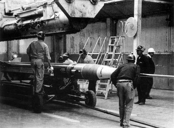 Preparing a Black Brant rocket for launch, Churchill Research Range.