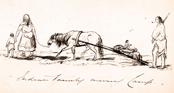 &lsquo;Indian Family Moving Camp,&rsquo; a sketch by Henry James Warre (1819&ndash;1898), a British military officer who passed through the Red River Settlement in June of 1845.
