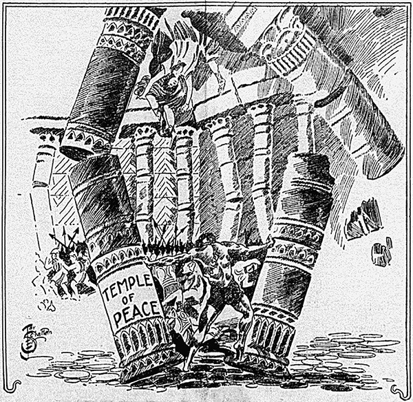 &ldquo;The Modern Samson,&rdquo; A caption read &ldquo;Count Okuma, the Japanese premier, is reported to have declared that the present European war, if continued, would mean the destruction of western civilization.&rdquo;