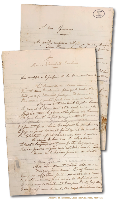 A sample of Louis Riel&rsquo;s poems to Evelina Barnab&eacute;, date unknown.