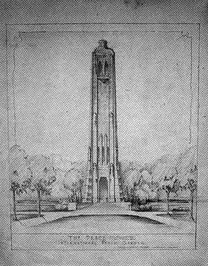 Original design of the peace tower by H. V. Feehan, 1934.