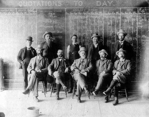 Traders at the Princess Street Grain Exchange, circa 1896.