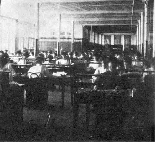 Female office clerks at the T. Eaton Company, Winnipeg, circa 1910.
