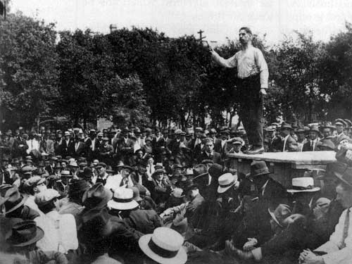 Roger E. Bray speaks to a crowd of strikers at Victoria Park, 13 June 1919.