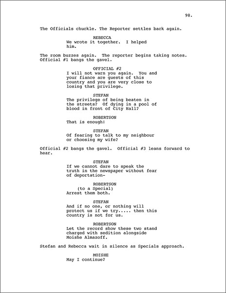 A page from the Strike! movie screenplay by Danny Schur and Rick Chafe.