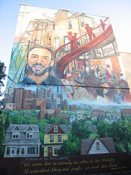 A mural painted in 2006 on the Lazarus Housing building in downtown Winnipeg paid homage to Lehotsky and his work.
