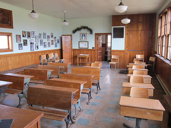 The interior of Eunola School in the RM of Edward, built in 1937, has been restored as it looked when in operation.
