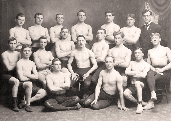 Wrestling class at the Winnipeg YMCA, 1908.