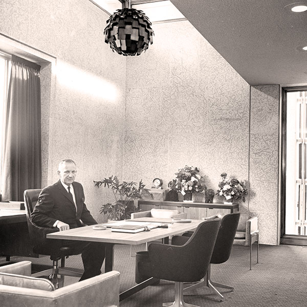 Steve Juba shows off his office in the newly constructed City Hall, 6 October 1964.
