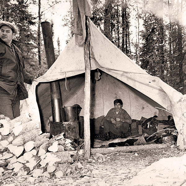 Indigenous workers at the construction camp for the Grand Rapids Generating Station (January 1961)