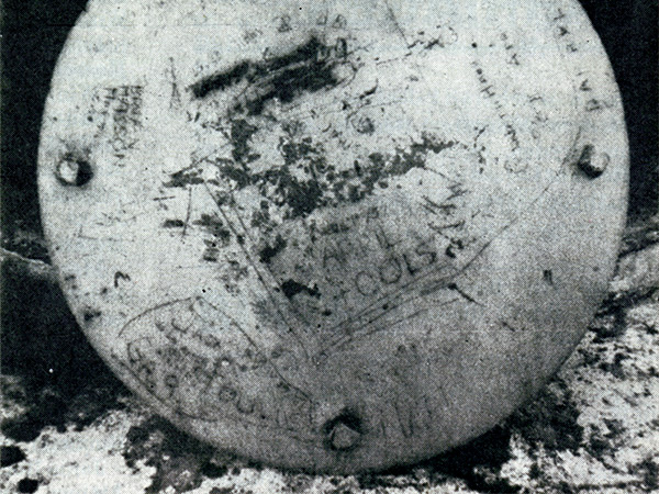 Figure 8. Top plate of water tank, showing names of students.