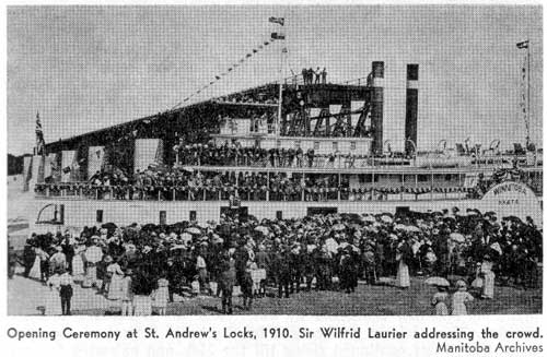Opening ceremony at St. Andrew’s Locks, 1910. Sir Wilfrid Laurier addressing the crowd.