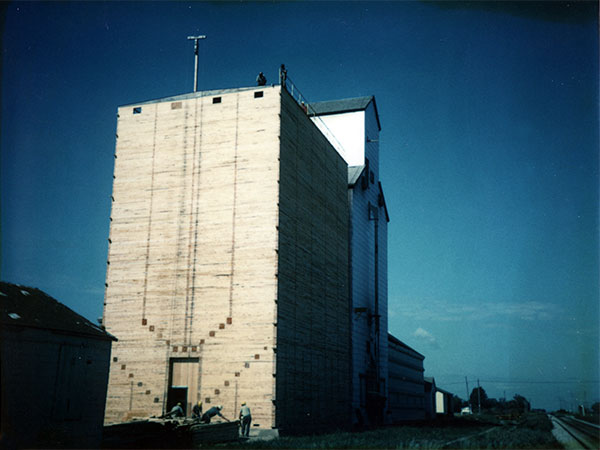 An annex under construction beside the former Manitoba Pool grain elevator at Alexander