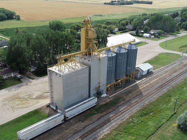 Aerial view of the former Manitoba Pool grain elevator at Alexander