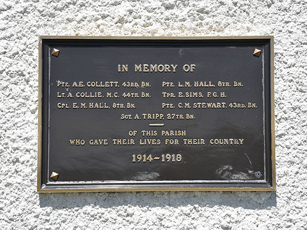 First World War commemorative plaque on the exterior of All Saints Anglican Church at Erinview