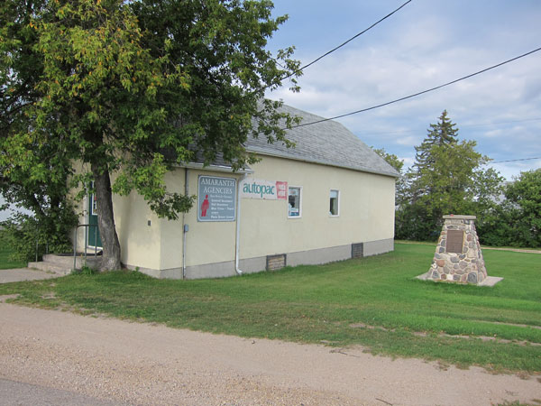 The former Amaranth United Church building and monument