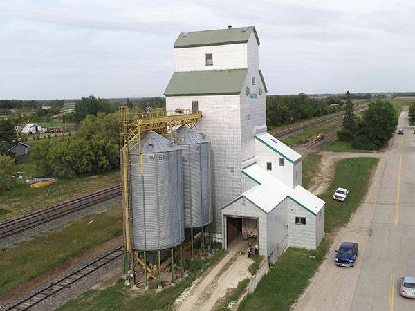 Aerial view of the former Manitoba Pool Grain Elevator at Austin