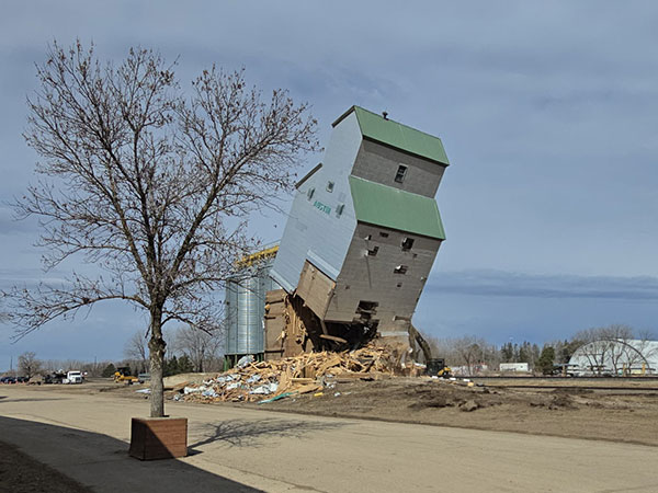 The former Manitoba Pool Grain Elevator at Austin under demolition