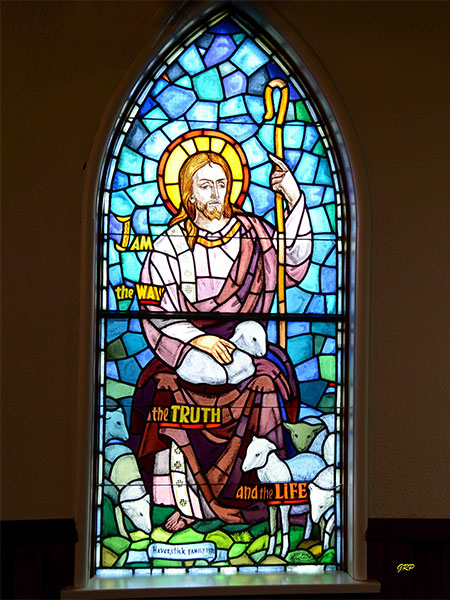 Stained glass window in Avonlea United Church