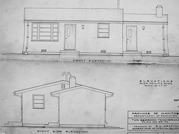 Front and right elevation drawings for the Bad Throat School teacherage
