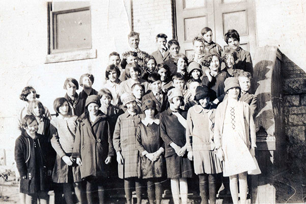 Students on the front steps of Balmoral Consolidated School