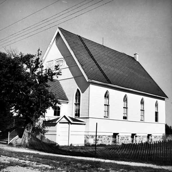 Balmoral United Church on its original stone foundation