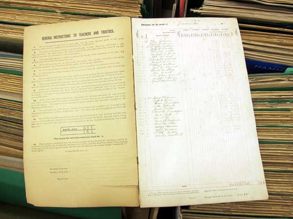 School attendance records from 1911 where on display during a 100th anniversary celebration in May 2012