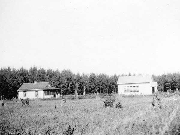 Baskerville School with its teacherage at left
