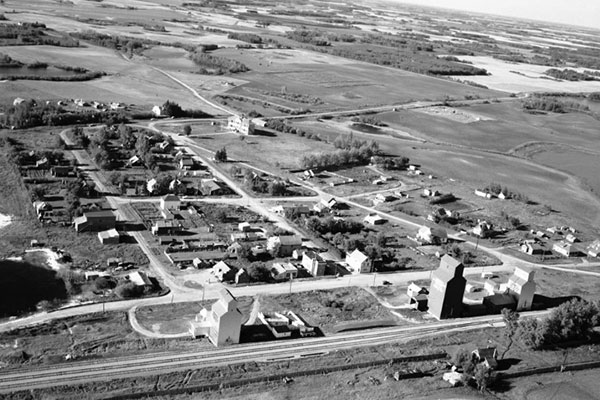 Aerial view of the grains elevators at Basswood