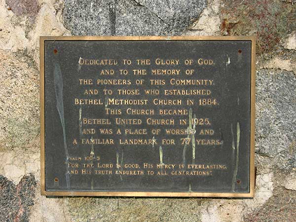 Commemorative plaque at the Bethel Cemetery