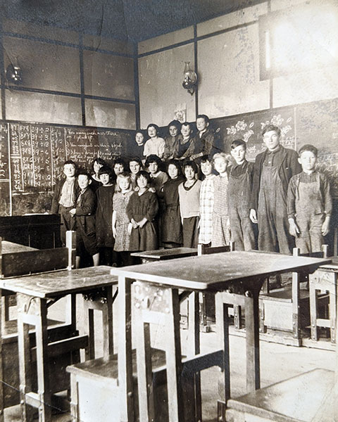 Students inside Bluff Island School