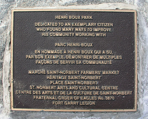 Henri Boux Park commemorative plaque