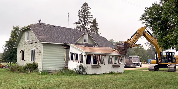 The first Boyne School building during demolition