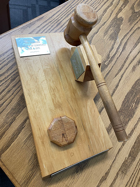 Mayor's gavel inside the Brandon City Hall council chambers