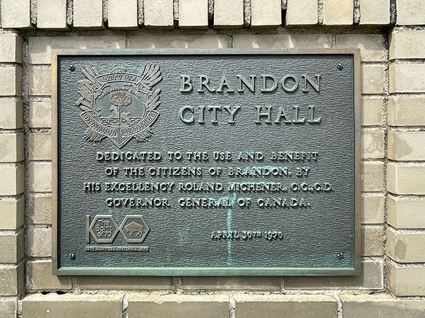 Governor General plaque outside the Brandon City Hall