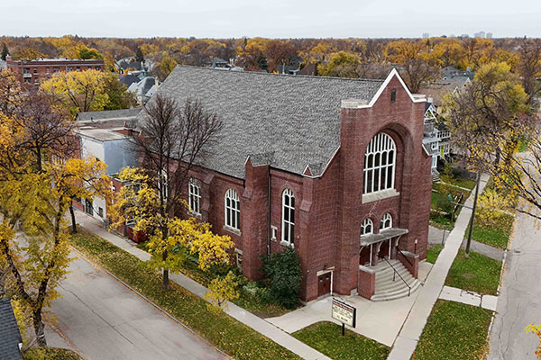 Aerial view of the Broadway First Baptist Church