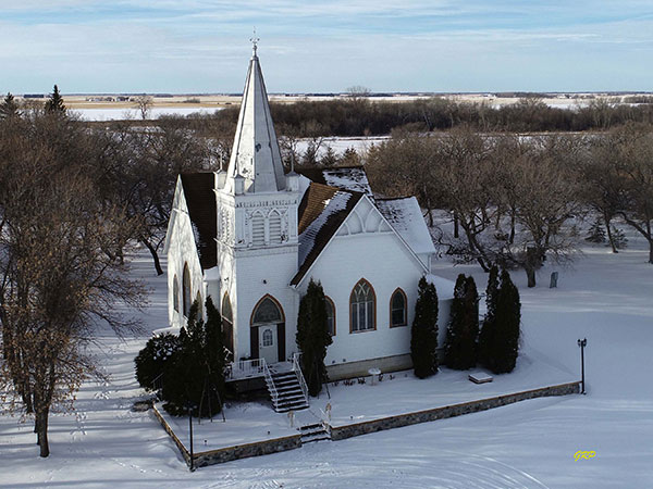 Aerial view of the former Bru Frikirkju Lutheran Church