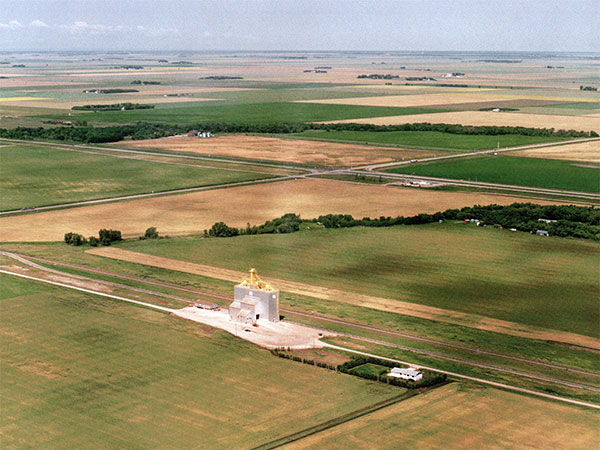 Aerial view of the former Manitoba Pool grain elevator at Burnside Siding