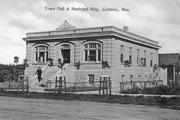 Postcard view of the Old Carberry Town Hall