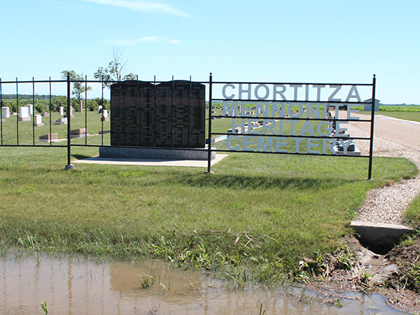 Chortitza Mennonite Cemetery and granite marker
