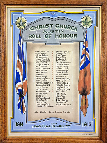 First World War honour roll in Christ Church Anglican at Austin