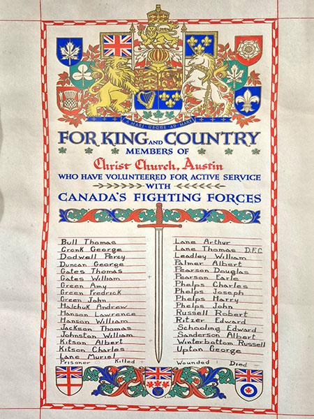 Second World War honour roll in Christ Church Anglican at Austin