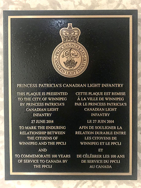 Commemorative plaque for Princess Patricia's Canadian Light Infantry