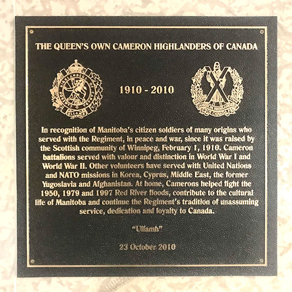 Commemorative plaque for Queen's Own Cameron Highlanders