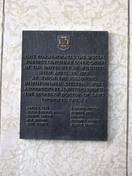 University of Winnipeg Centenary Convocation Plaque