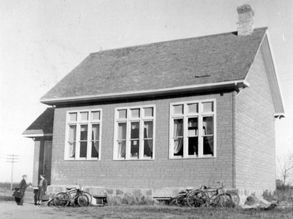 Clanwilliam School building after removal of its brick veneer in 1950 and installation of insul-bric siding