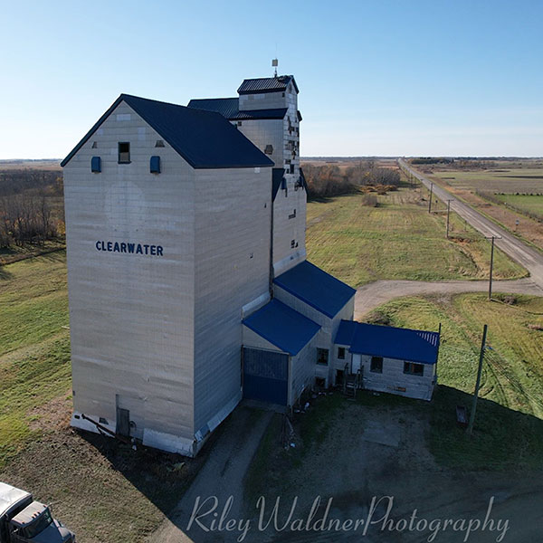 Aerial view of the former Manitoba Pool grain elevator at Clearwater