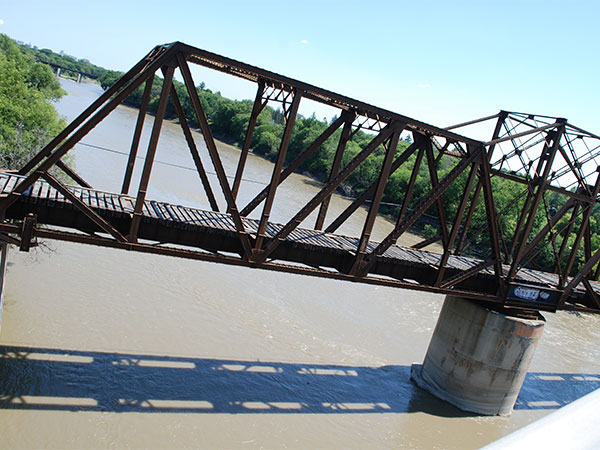 The former Canadian National Railway bridge on the Assiniboine River